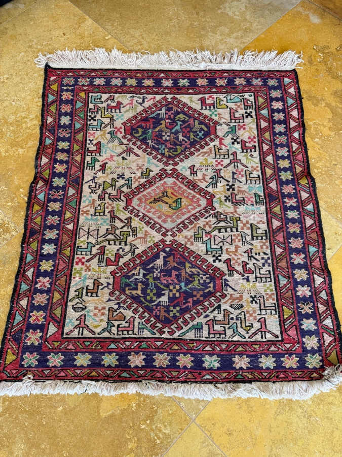 Vintage Hand-Knotted Kilim Soumak Rug With Bird And Animal Pictorial Motifs 31'W X 37'L [Photo 2]