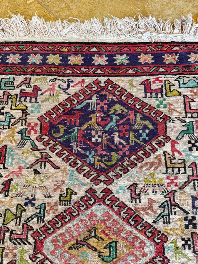 Vintage Hand-Knotted Kilim Soumak Rug With Bird And Animal Pictorial Motifs 31'W X 37'L [Photo 6]