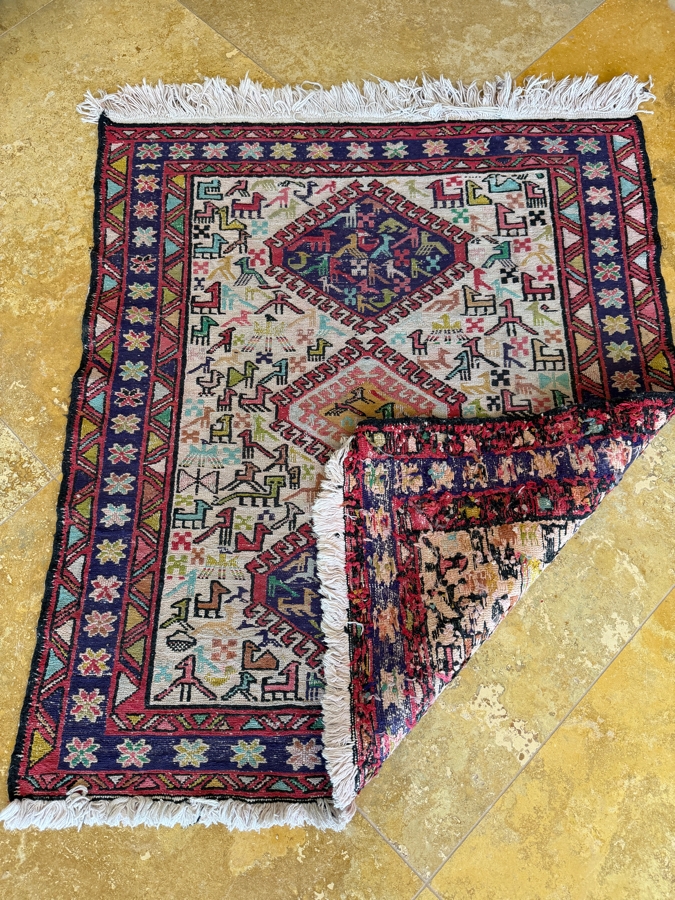 Vintage Hand-Knotted Kilim Soumak Rug With Bird And Animal Pictorial Motifs 31'W X 37'L [Photo 7]