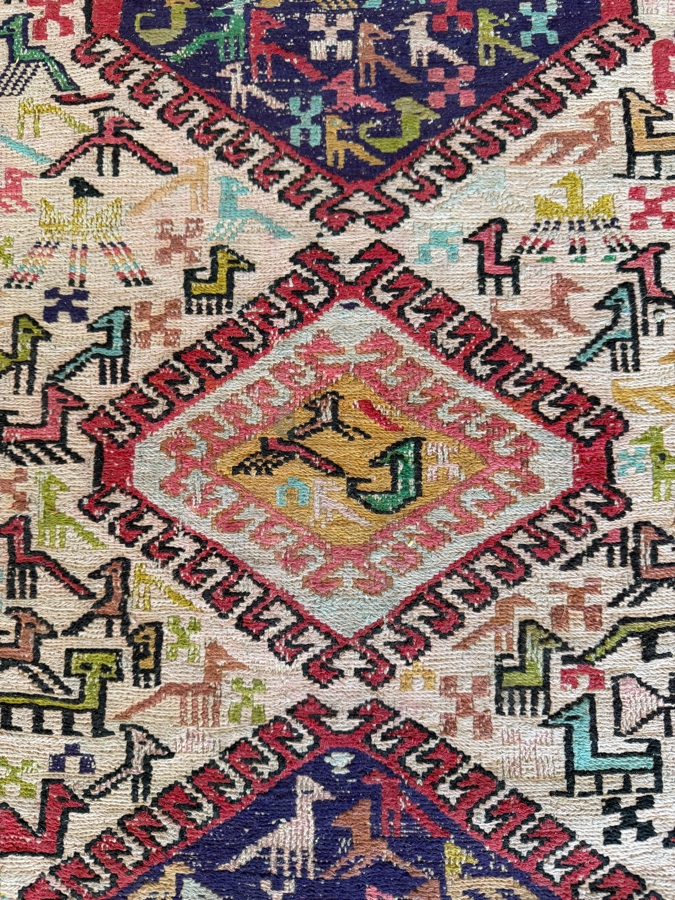 Vintage Hand-Knotted Kilim Soumak Rug With Bird And Animal Pictorial Motifs 31'W X 37'L [Photo 5]