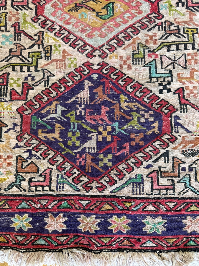 Vintage Hand-Knotted Kilim Soumak Rug With Bird And Animal Pictorial Motifs 31'W X 37'L [Photo 4]