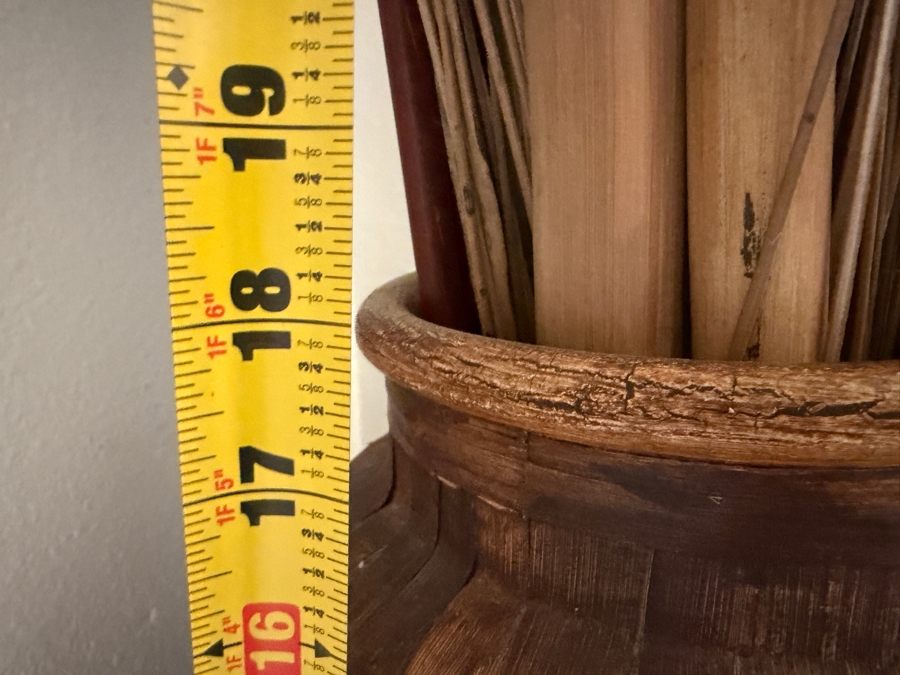 Rustic Hand-Painted Ceramic Urn Vase With Tall Curly Willow And Bamboo Botanical Bundle Vase: 18'H Botanicals: 63'H [Photo 6]