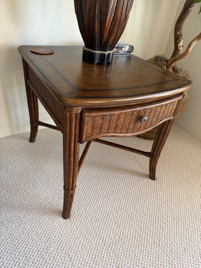 Pair of Henry Link Trading Co. Lexington Home Brands West Indies Rattan Nightstands With Sunburst Hardware And X-Stretcher Base 26W X 29D X 26.5H [Photo 8]