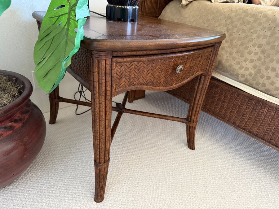 Pair of Henry Link Trading Co. Lexington Home Brands West Indies Rattan Nightstands With Sunburst Hardware And X-Stretcher Base 26W X 29D X 26.5H [Photo 4]
