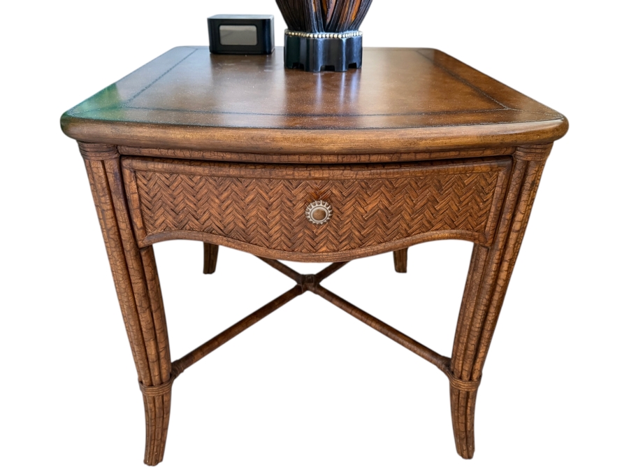 Pair of Henry Link Trading Co. Lexington Home Brands West Indies Rattan Nightstands With Sunburst Hardware And X-Stretcher Base 26W X 29D X 26.5H [Photo 2]