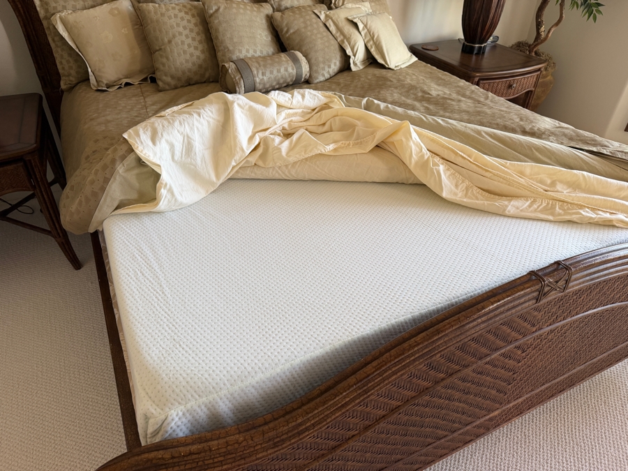 Henry Link Trading Co. Lexington Home Brands West Indies Collection Cal King Size Bed Featuring Hand Woven Herringbone Rattan Panels Split Bamboo Carvings And Decorative Camelback Arched Headboard And Footboard [Photo 6]
