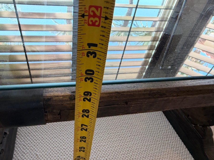 Custom Rustic Wagon Wheel Trestle Desk Featuring A Repurposed Antique Indian Door Top With Hand-Forged Iron Studs Strapping And Glass Top 72'W X 39'D X30'H [Photo 11]