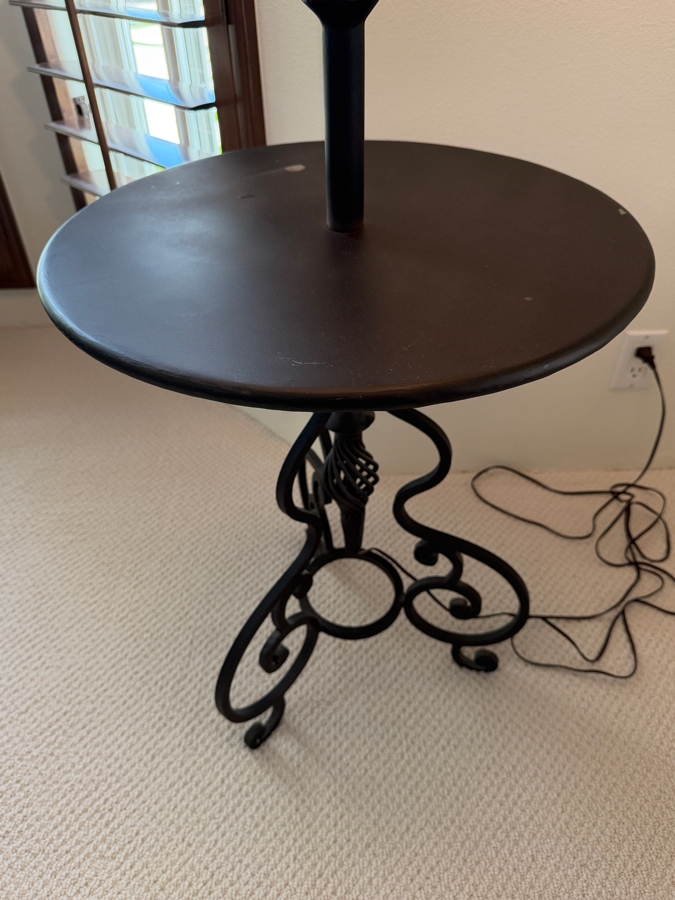 Mediterranean Wrought Iron Floor Lamp With Integrated Accent Table And Textured Shade 67'H [Photo 5]