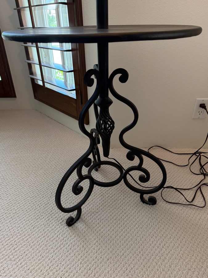 Mediterranean Wrought Iron Floor Lamp With Integrated Accent Table And Textured Shade 67'H [Photo 4]