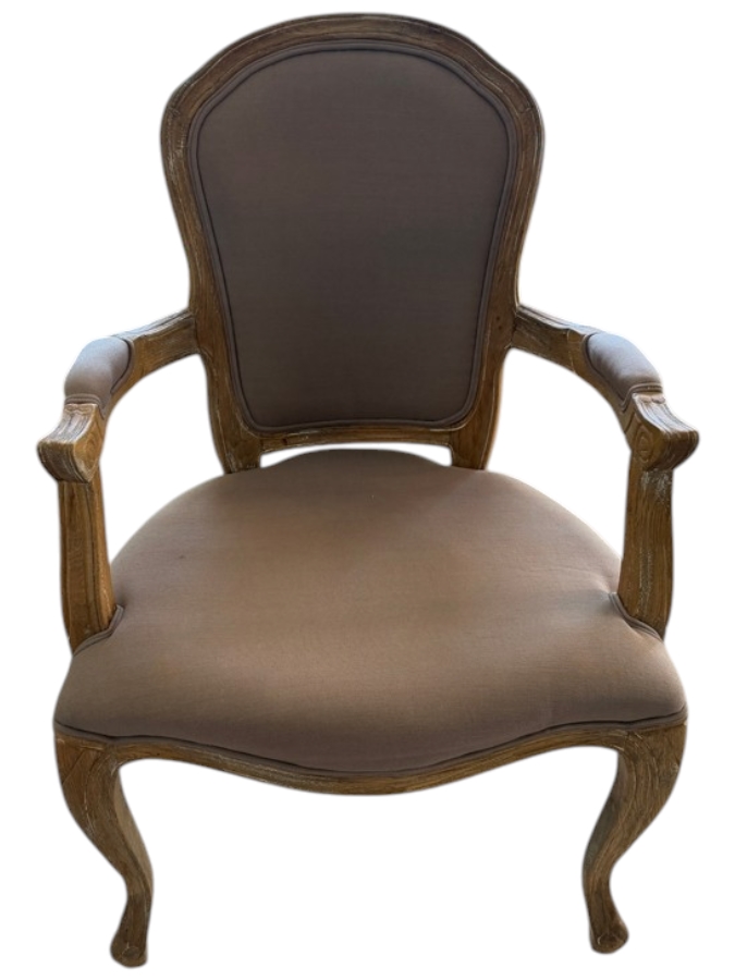 Vintage French Provincial Louis XV Style Armchair With Distressed Wood Frame 