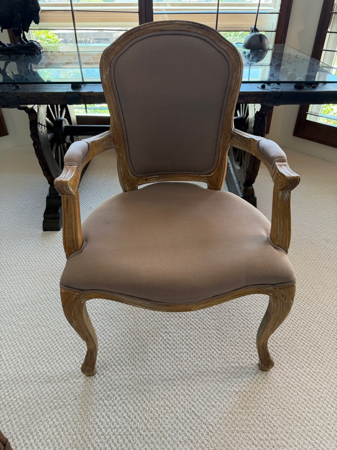 Vintage French Provincial Louis XV Style Armchair With Distressed Wood Frame  [Photo 3]