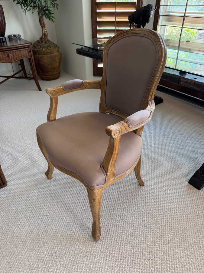 Vintage French Provincial Louis XV Style Armchair With Distressed Wood Frame  [Photo 4]
