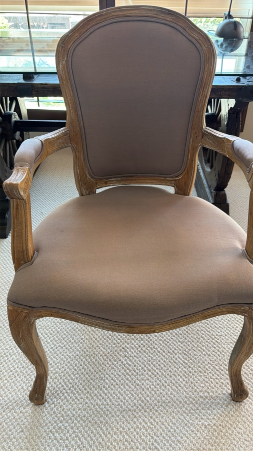 Vintage French Provincial Louis XV Style Armchair With Distressed Wood Frame  [Photo 2]