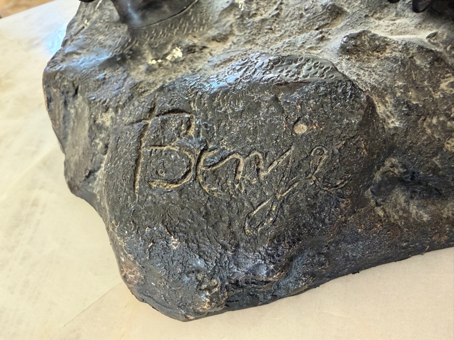 Bronze American Bison Sculpture By American Artist Benje Featuring Detailed Fur Texture On A Naturalistic Rocky Base With Dark Patina Finish 13'W X 6'D X 11'H [Photo 4]