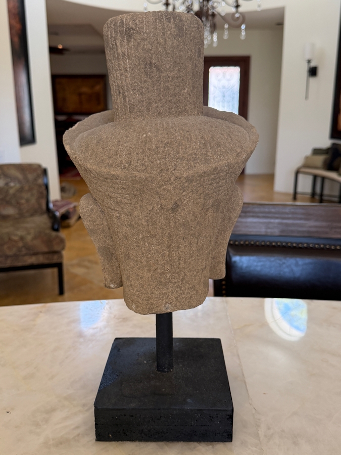 Khmer Style Sandstone Head Of Deity On Black Museum Stand 16'H [Photo 7]