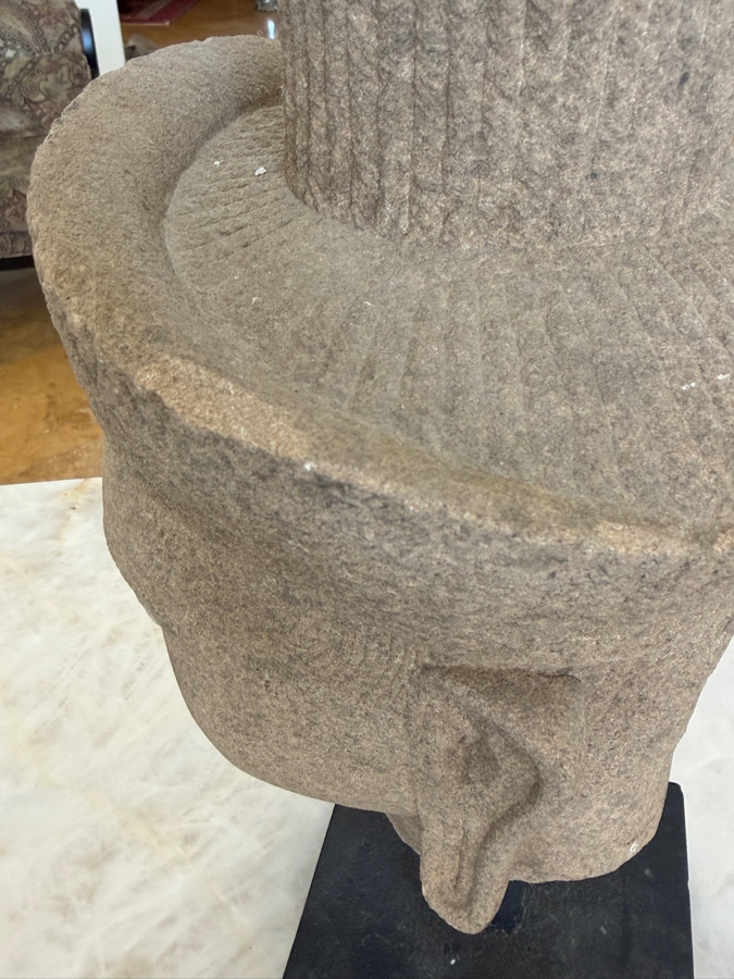 Khmer Style Sandstone Head Of Deity On Black Museum Stand 16'H [Photo 9]
