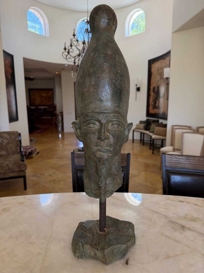 Large Decorative Bronze Bust Of The Ancient Egyptian God Osiris 27'H