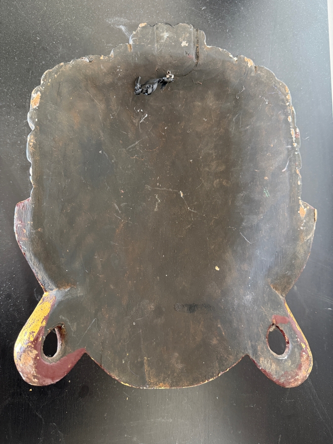 Vintage Thai Gilt Wood Buddha Mask Wall Hanging With Distressed Gold Leaf Finish 10W X 13H X 3.5D [Photo 5]