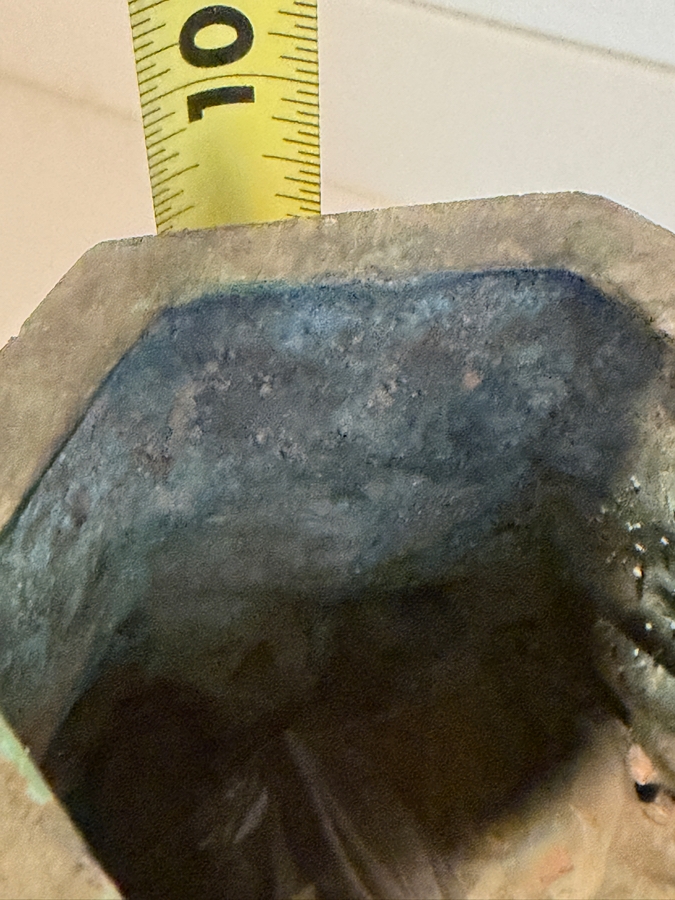 Archaic Style Chinese Hexagonal Bronze Vase Featuring High Relief Dragon And Fish Motifs And Weathered Verdigris Patina 9'H [Photo 5]
