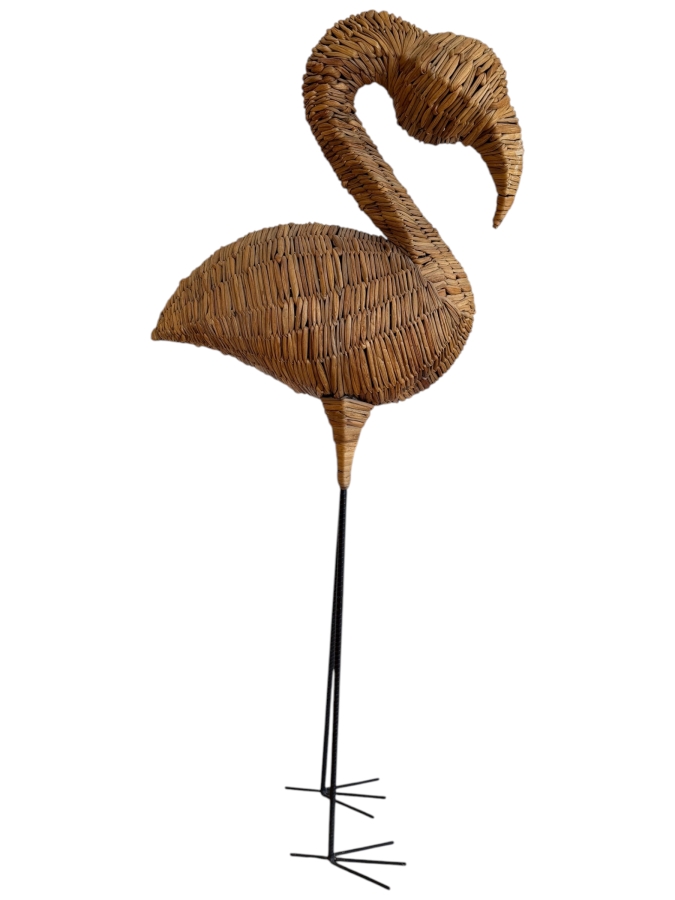 Large Hand Woven Wicker Flamingo Floor Sculpture With Slender Iron Legs 54'H [Photo 2]
