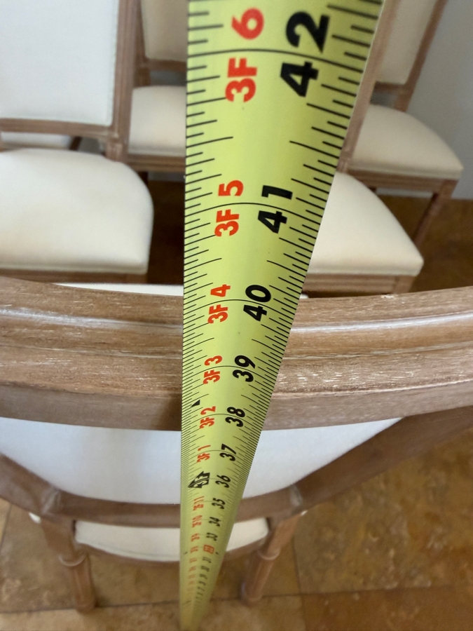 Set Of (6) French Provincial Louis XVI Style Dining Chairs With Weathered Oak Frames, Tapered Fluted Legs And Neutral Cream Linen Upholstery 19'W X 16'D X 40'H [Photo 9]