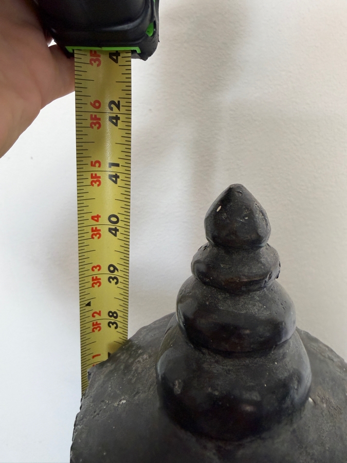 LARGE Thai Bronze Standing Buddha Sculpture Featuring The Abhaya Mudra Gesture Tiered Flame Headdress And Weathered Patina On A Black Gallery Pedestal 41'H
 [Photo 6]