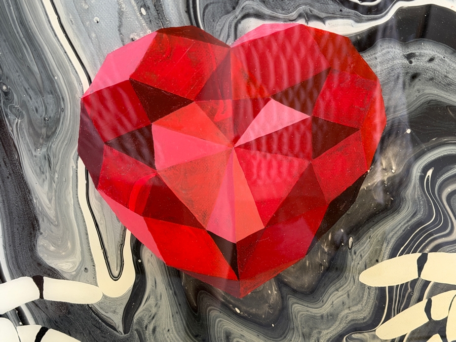 Original Contemporary Mixed Media Acrylic And Resin Pour Painting By Artist B. Powers Featuring High Gloss Finish And Signature Rhinestone Accent 37'W X 50'H [Photo 5]