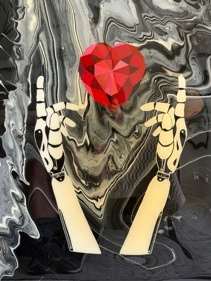Original Contemporary Mixed Media Acrylic And Resin Pour Painting By Artist B. Powers Featuring High Gloss Finish And Signature Rhinestone Accent 37'W X 50'H [Photo 4]