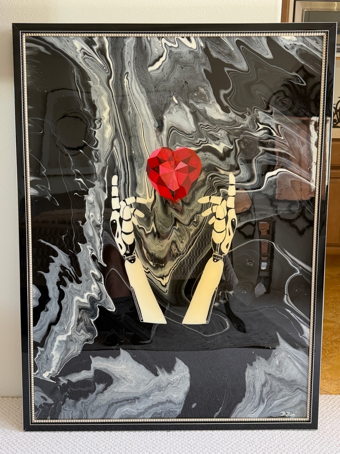Original Contemporary Mixed Media Acrylic And Resin Pour Painting By Artist B. Powers Featuring High Gloss Finish And Signature Rhinestone Accent 37'W X 50'H [Photo 3]