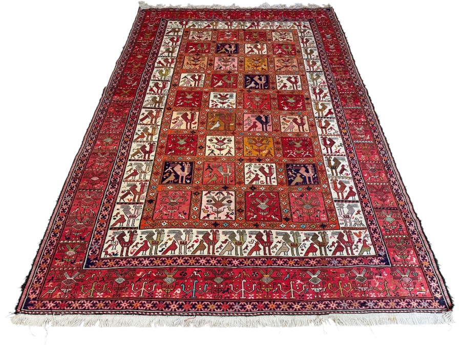 Vintage Handmade Turkish Kilim Soumak Wool Area Rug 76'W X 115'H