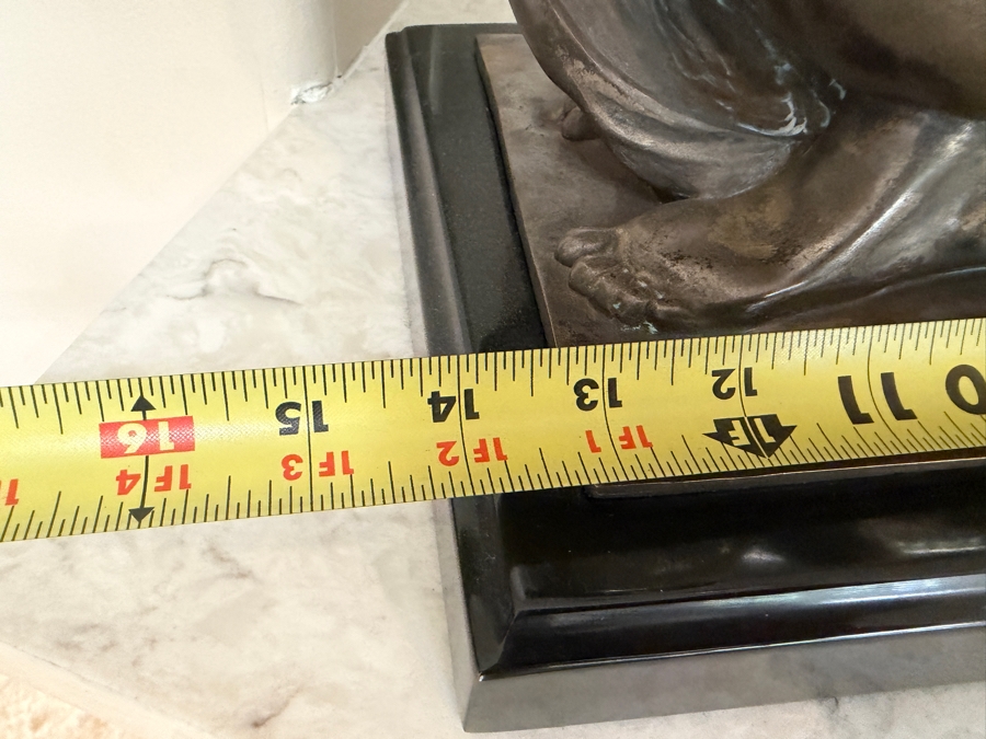 Just Added - Joe Descomps (French, 1869-1950) Silvered Bronze Art Deco Sculpture On Granite Plinth Titled 'Crouching Figure' / 'Beauty Of Paris' / 'Cape Girl' 14W X 9D X 19.5H [Photo 13]