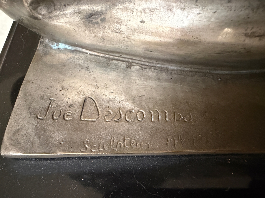 Just Added - Joe Descomps (French, 1869-1950) Silvered Bronze Art Deco Sculpture On Granite Plinth Titled 'Crouching Figure' / 'Beauty Of Paris' / 'Cape Girl' 14W X 9D X 19.5H [Photo 9]