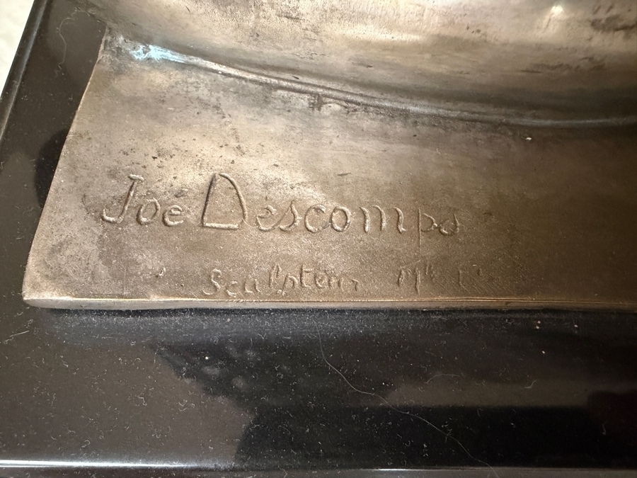 Just Added - Joe Descomps (French, 1869-1950) Silvered Bronze Art Deco Sculpture On Granite Plinth Titled 'Crouching Figure' / 'Beauty Of Paris' / 'Cape Girl' 14W X 9D X 19.5H [Photo 7]