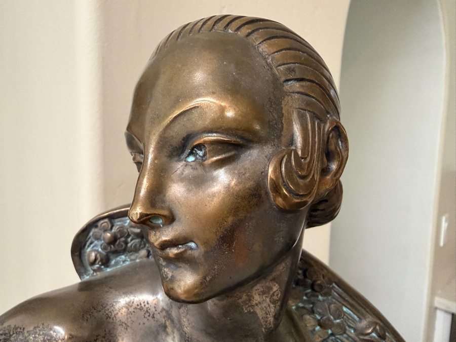 Just Added - Joe Descomps (French, 1869-1950) Silvered Bronze Art Deco Sculpture On Granite Plinth Titled 'Crouching Figure' / 'Beauty Of Paris' / 'Cape Girl' 14W X 9D X 19.5H [Photo 11]