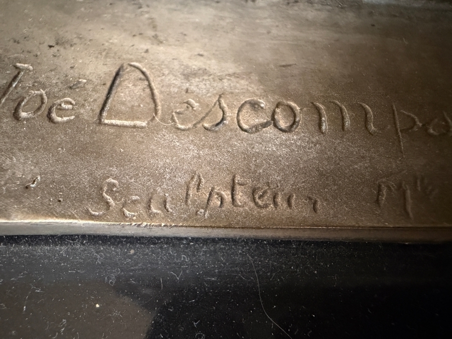 Just Added - Joe Descomps (French, 1869-1950) Silvered Bronze Art Deco Sculpture On Granite Plinth Titled 'Crouching Figure' / 'Beauty Of Paris' / 'Cape Girl' 14W X 9D X 19.5H [Photo 8]