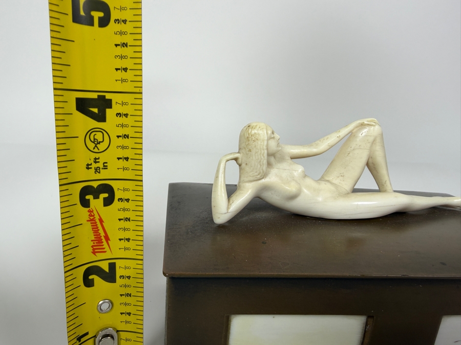Just Added - Vintage Collectible Bronze Footed Box Adorned With A Sculpted Bone Female Figure With Panel Inlays 6W X 3D X 4H [Photo 15]