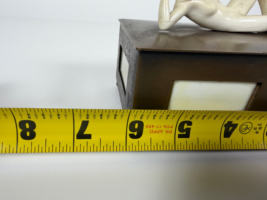 Just Added - Vintage Collectible Bronze Footed Box Adorned With A Sculpted Bone Female Figure With Panel Inlays 6W X 3D X 4H [Photo 13]