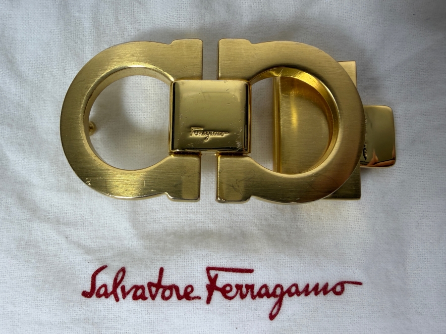 Just Added - New Salvatore Ferragamo Brass Belt Buckle With Box And Dust Jacket (No Leather Belt)
