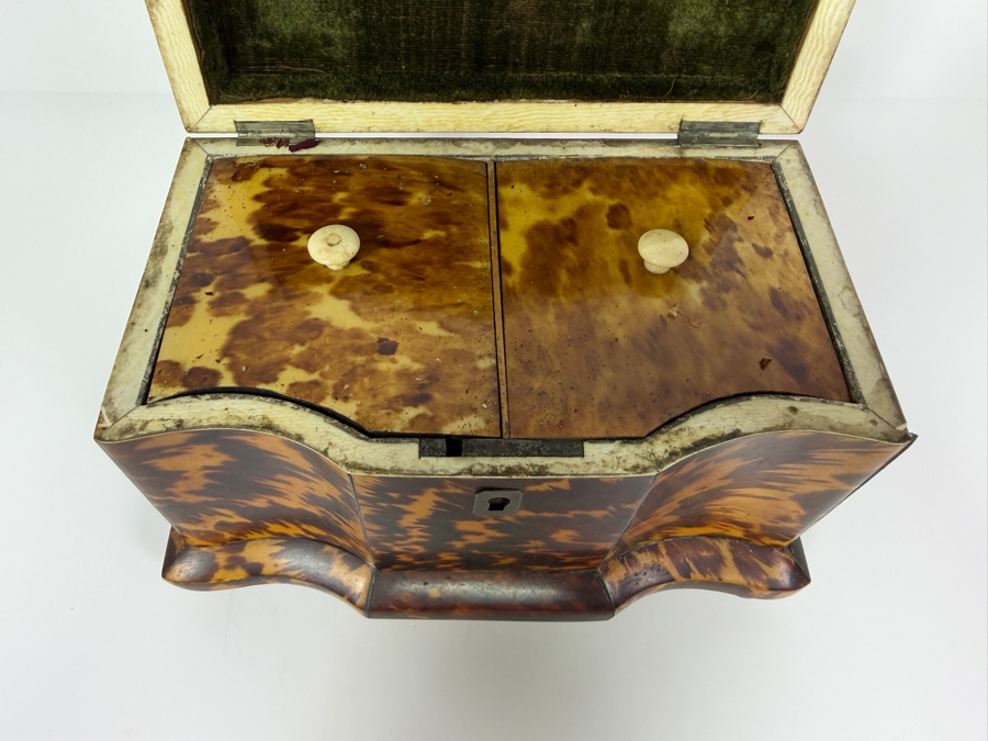 Just Added - Antique Georgian Tortoise Shell Tea Caddy 7.75'W X 4.5'D X 5.5'H [Photo 7]