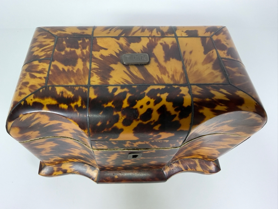 Just Added - Antique Georgian Tortoise Shell Tea Caddy 7.75'W X 4.5'D X 5.5'H [Photo 5]