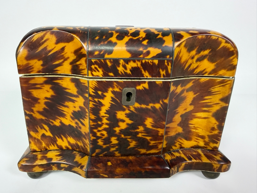 Just Added - Antique Georgian Tortoise Shell Tea Caddy 7.75'W X 4.5'D X 5.5'H [Photo 4]