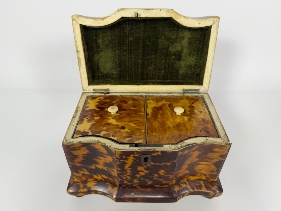 Just Added - Antique Georgian Tortoise Shell Tea Caddy 7.75'W X 4.5'D X 5.5'H [Photo 6]