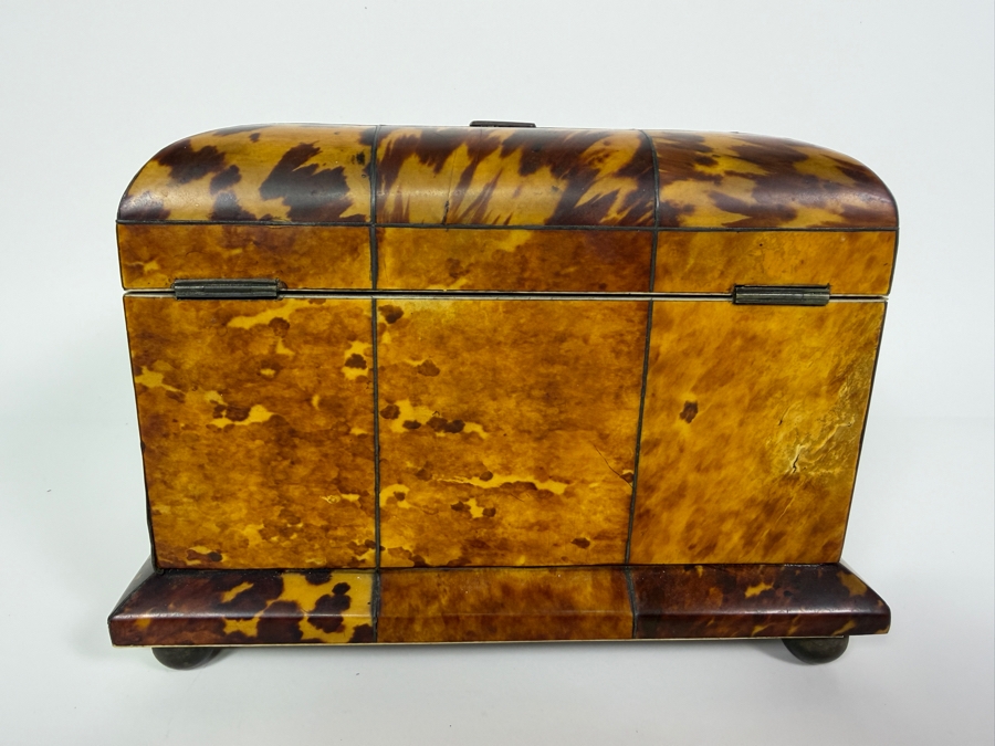 Just Added - Antique Georgian Tortoise Shell Tea Caddy 7.75'W X 4.5'D X 5.5'H [Photo 13]