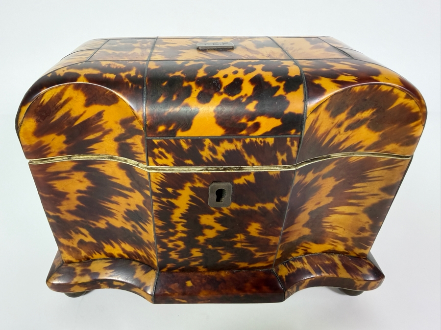 Just Added - Antique Georgian Tortoise Shell Tea Caddy 7.75'W X 4.5'D X 5.5'H [Photo 3]