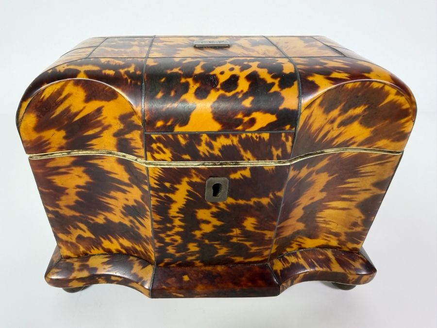 Just Added - Antique Georgian Tortoise Shell Tea Caddy 7.75'W X 4.5'D X 5.5'H [Photo 2]