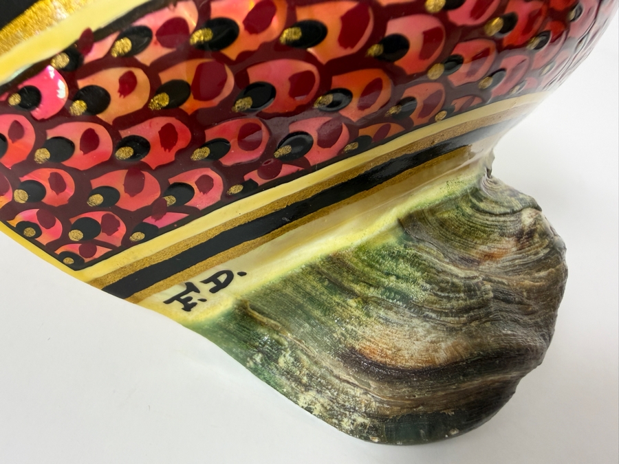 Just Added - Hand Painted Organic Seashell Signed F. D. 5'W X 3'H [Photo 5]