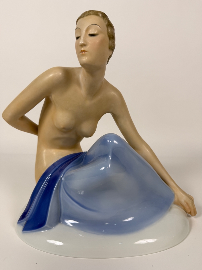 Just Added - Antique Art Deco Rosenthal Porcelain Figurine 'Bather' By Gerhard Schliepstein, Circa 1932 9'W X 9'H [Photo 3]