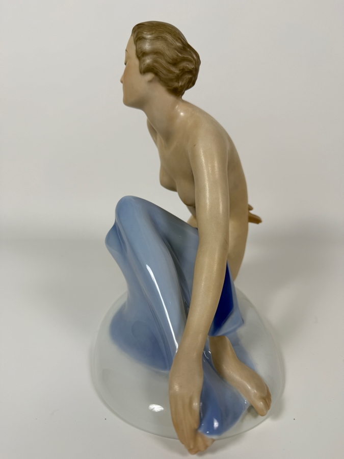 Just Added - Antique Art Deco Rosenthal Porcelain Figurine 'Bather' By Gerhard Schliepstein, Circa 1932 9'W X 9'H [Photo 7]