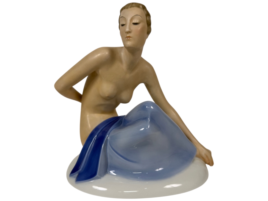 Just Added - Antique Art Deco Rosenthal Porcelain Figurine 'Bather' By Gerhard Schliepstein, Circa 1932 9'W X 9'H