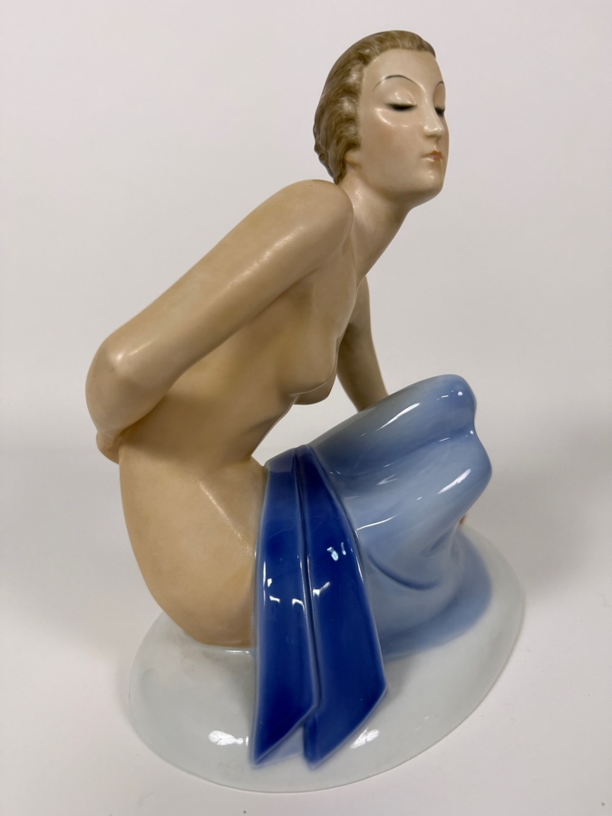 Just Added - Antique Art Deco Rosenthal Porcelain Figurine 'Bather' By Gerhard Schliepstein, Circa 1932 9'W X 9'H [Photo 5]